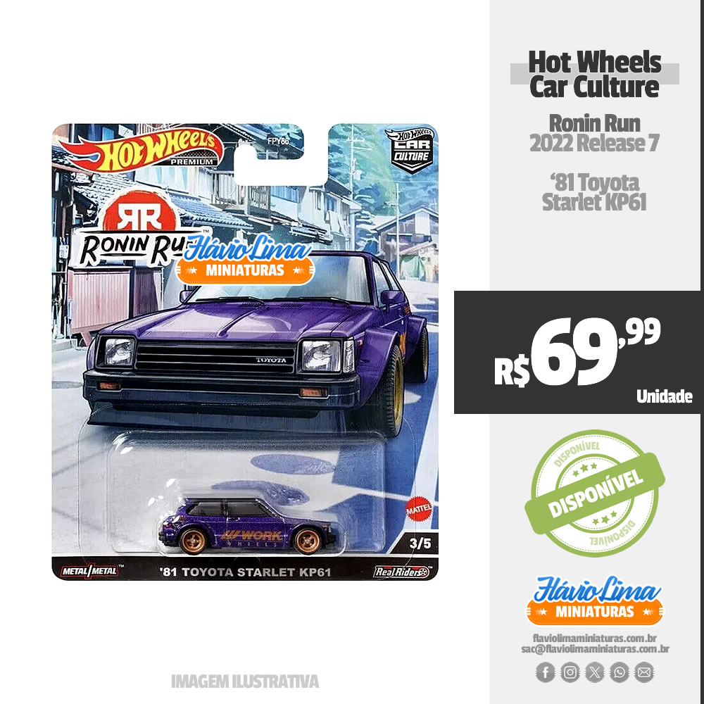 Hot Wheels - Car Culture - Ronin Run / #3 - 81 Toyota Starlet KP61 por R$ 69,99 / Estoque