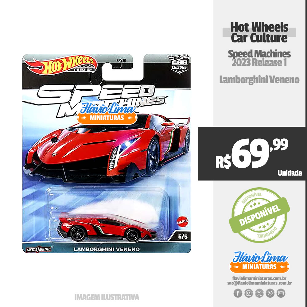 Hot Wheels - Car Culture - Speed Machines / #5 - Lamborghini Veneno por R$ 69,99 / Estoque