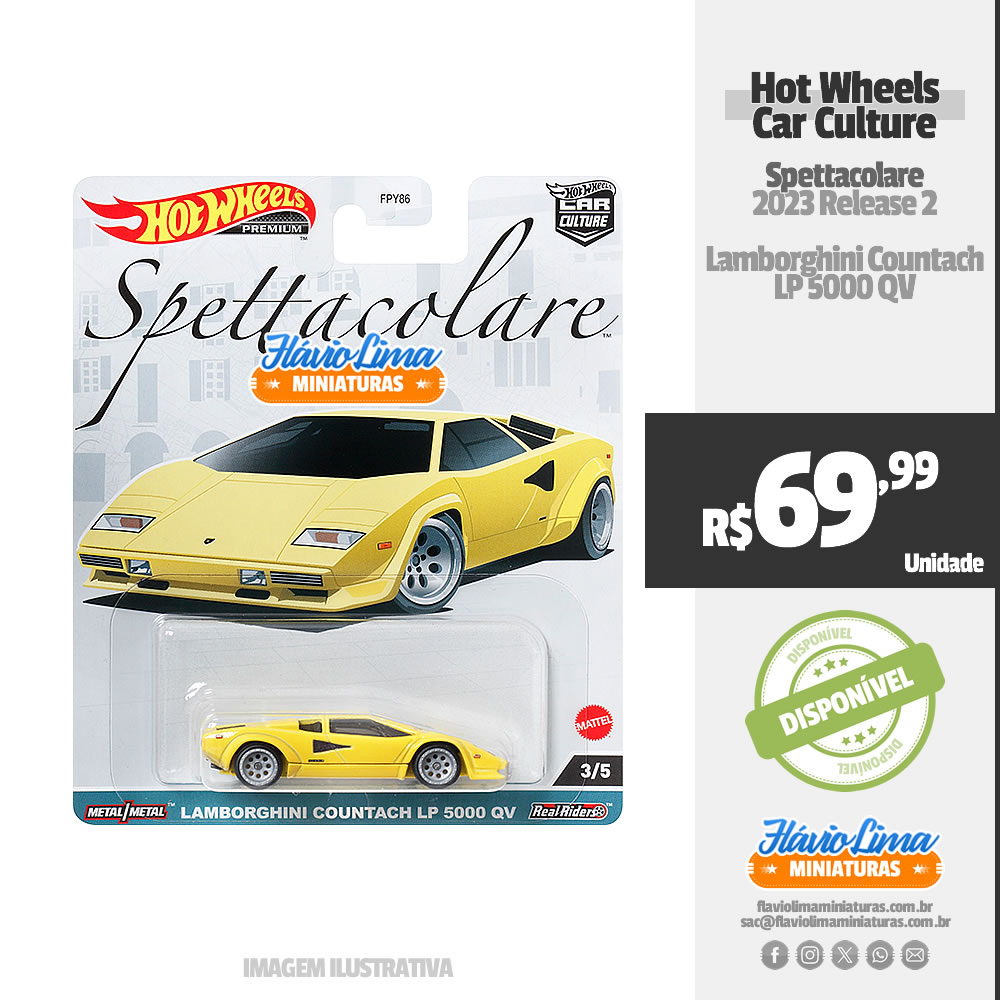 Hot Wheels - Car Culture - Spettacolare / #3 - Lamborghini Countach LP 5000 QV por R$ 69,99 / Estoque